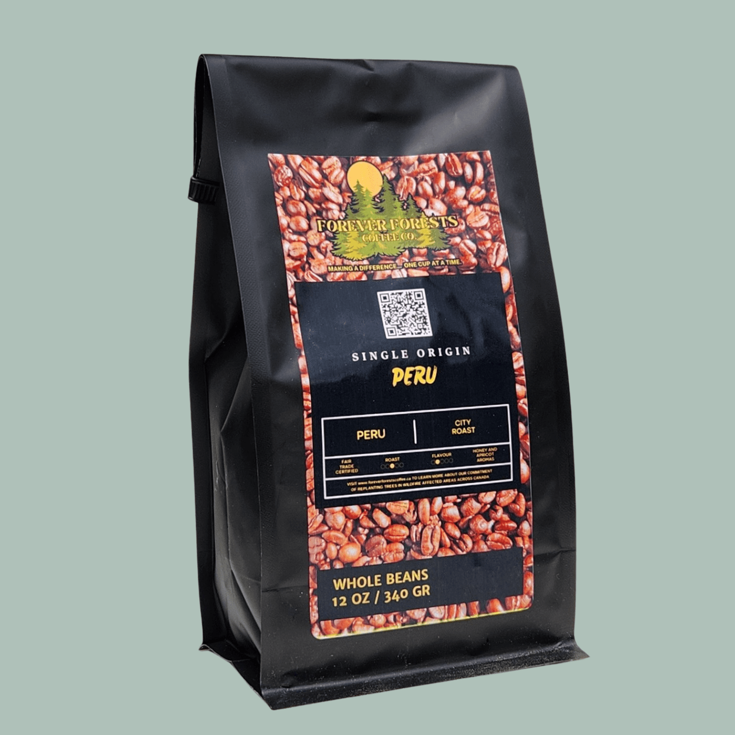 Forever Forests Coffee Company Peru City Roast Coffee Bag Label